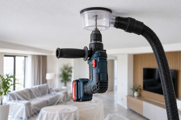 Bezpyłowe wiercenie podczas montażu lampy w suficie